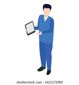 
Isometric design of man with tablet icon.
