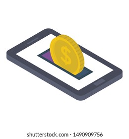 Isometric design of mobile banking icon.