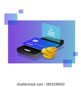Isometric design mobile banking information concept