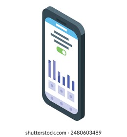 Isometrisches Design eines modernen Smartphones mit Grafiken und Daten für die Geschäftsanalyse