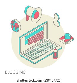 Isometric design modern vector illustration concept of blogging
