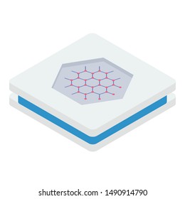 Isometric design of molecular structure icon.