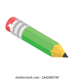Isometric design of pencil, stationery tool icon