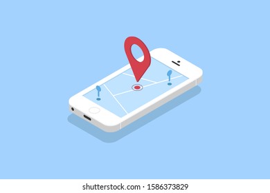 Isometric design of phone and order tracking icon. Vector illustration.