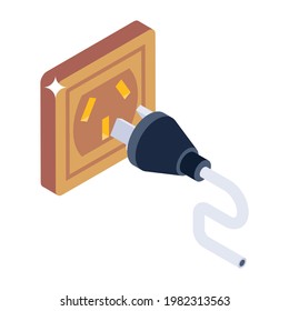 Diseño isométrico del icono de toma de enchufe, concepto de enchufe 