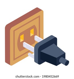 Isometric design of plug receptacle icon, plug in concept 