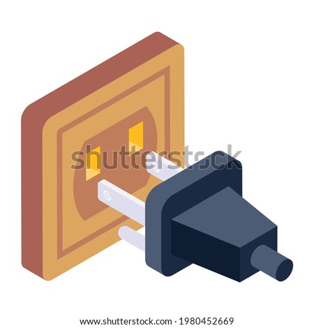 Isometric design of plug receptacle icon, plug in concept 