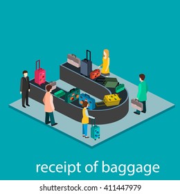 Isometric design of receipt of baggage.  Baggage carousel