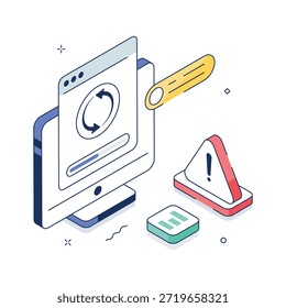 Isometrisches Design mit Warnhinweis zum erneuten Laden oder Aktualisieren der Website, moderne Illustration