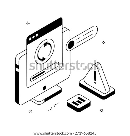 Isometric design showing website reload or refresh warning alert, modern illustration