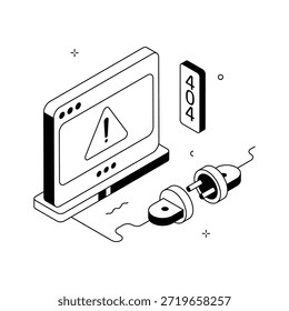 Isometric design showing website unplugged or connection lost error page.
