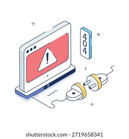 Isometric design showing website unplugged or connection lost error page.