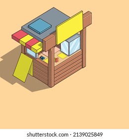 An Isometric Design Of A Small Food Stall