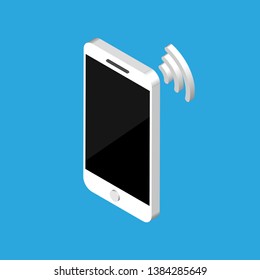 Isometric design of smartphone with a signal. Vector phone black screen template. Isolated. Wi-Fi concept.