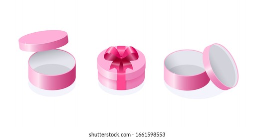 Isometric design. Vector illustration. Concept 3d graphics on a white background. Set of pink gift boxes. Element, icon for web design infographics, sites and game.