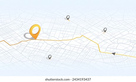 Isometrisch bestimmte Routen, die zu bestimmten Zielpunkten führen. Ein abstrakter Navigationsplan hebt interessante Punkte hervor. Hauptstraße durch die Karte. Vektor-Illustration, anpassbar.