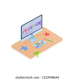 Isometric designer's computer. I love design.