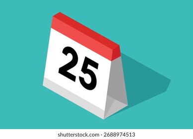 Isometric desk calendar with number 25 and red top twenty five