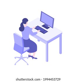 Isometric desk working concept. Concept for office work, back office. Flat design vector illustration of paper working people.