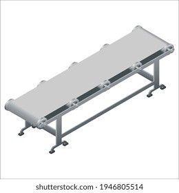 Isometric detailed conveyor belt isolated on white. Design element for food industry or distribution of goods. Vector illustration.