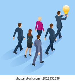 Isometrische Entwicklung kreativer Geschäftsideen Finanzen, Wirtschaft, Bankwesen, Erfolg, persönliche Sicherheit. Charaktere, die Brainstorming kommunizieren, Diskussionsidee.