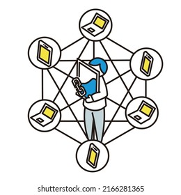 Isometric diagram of blockchain, etc. People ver