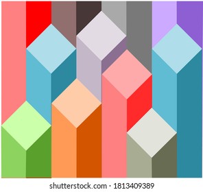 Isometric diagram chart bars vector illustration, Infographic columns of business analytics for presentation for financial presentation, Multicolored square shape bar graph
