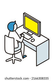 Isometric diagram of a person operating a desktop PC