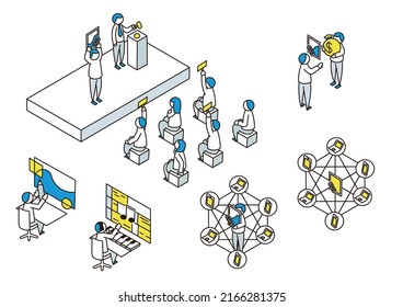 Isometric diagrams such as NFT blockchain