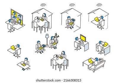 Isometric diagrams of various working styles