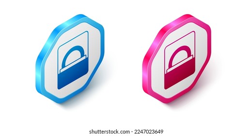 Isometric Diamond engagement ring in a box icon isolated on white background. Hexagon button. Vector