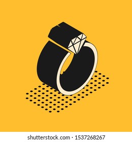 Isometric Diamond engagement ring icon isolated on yellow background.  Vector Illustration