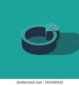 Isometric Diamond engagement ring icon isolated on green background.  Vector Illustration