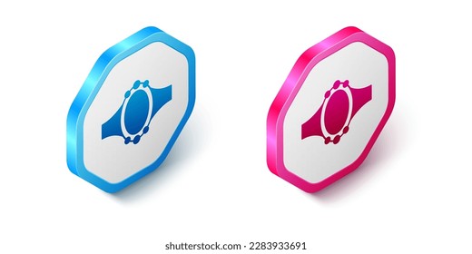 Isometric Diamond engagement ring icon aislado en fondo blanco. Botón hexagonal. Vector