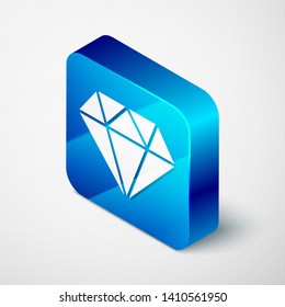 Isometric Diamond icon isolated on white background. Jewelry symbol. Gem stone. Blue square button. Vector Illustration