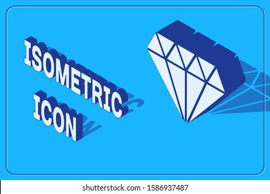 Isometric Diamond icon isolated on blue background. Jewelry symbol. Gem stone.  Vector Illustration