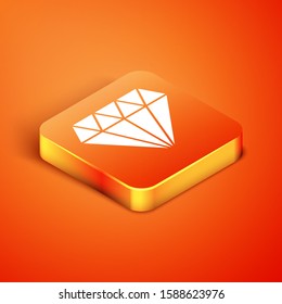Isometric Diamond icon isolated on orange background. Jewelry symbol. Gem stone.  Vector Illustration