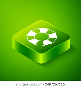 Isometric Diamond icon isolated on green background. Jewelry symbol. Gem stone. Green square button. Vector