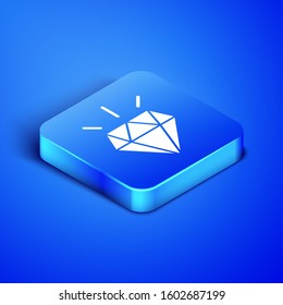 Isometric Diamond teeth icon isolated on blue background. Blue square button. Vector Illustration