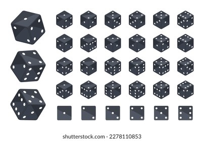 Tapos de dados isométricos. Piezas de juego de casino, juegos de mesa, backgammon y dados de póquer colección de ilustraciones vectoriales 3d