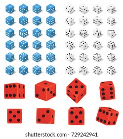 Isometric dice number lucky game fortune casino variants loss gamble cube vector illustration.