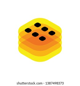 Isometric dice with six dots for Сraps game illustrated with yellow layers with overlay