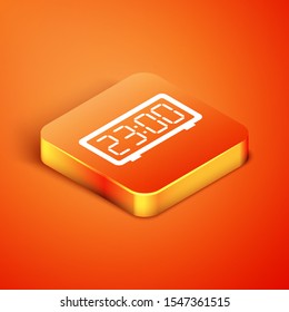 Isometric Digital alarm clock icon isolated on orange background. Electronic watch alarm clock. Time icon.  Vector Illustration