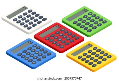 Isometric digital calculator on white background. Office calculator
