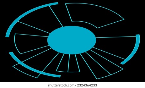Isometrische digitale kreisförmige Clipkunst einzeln auf schwarzem Hintergrund.