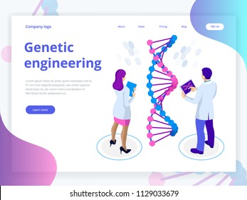 Isometrische digitale DNA-Struktur auf blauem Hintergrund. Wissenschaftskonzept. DNA-Sequenz, Nanotechnologie, Vektorgrafik.