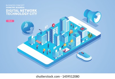 Isometric Digital Financial Network Technology City Life
