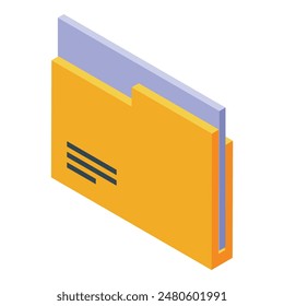 Isometric digital illustration of a bright orange file folder on a white background
