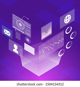 isometric digital information, business web concept.