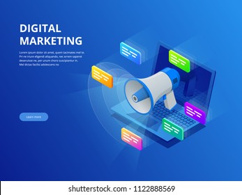 Isometric Digital Marketing, Business Marketing, Success And Goals, New Startup Project Concept.